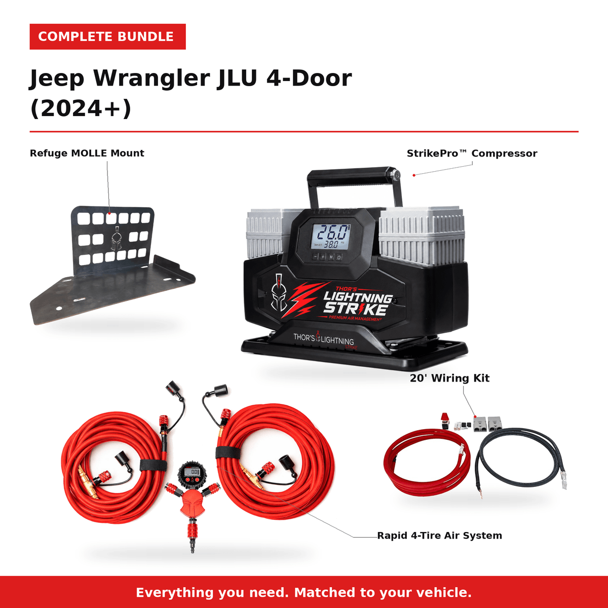 Ultimate Air Bundle: Jeep Wrangler JLU 4-Door (2024-Present) | Compressor + Mount + Wiring + 4-Tire System