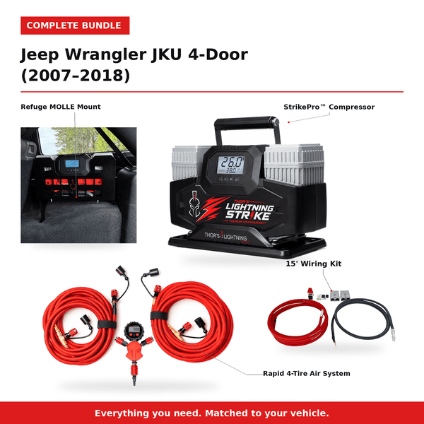 Ultimate Air Bundle: Jeep Wrangler JKU 4-Door (2007-2018) | Compressor + Mount + Wiring + 4-Tire System