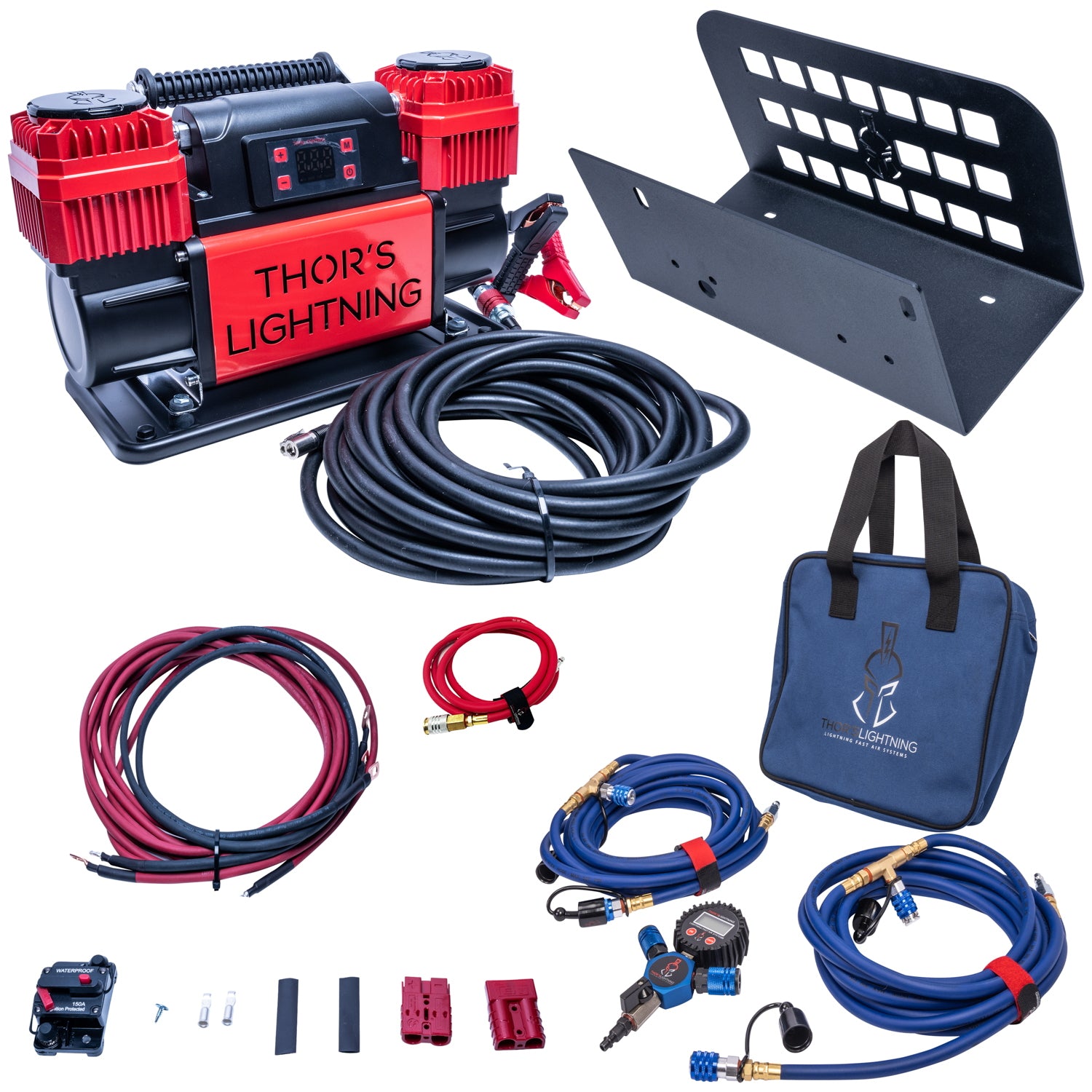 Thor's Lightning 12v True Dual TotalControl Portable Air Compressor Ultimate Setup Bundle for Can-Am and Polaris Side-by-Side