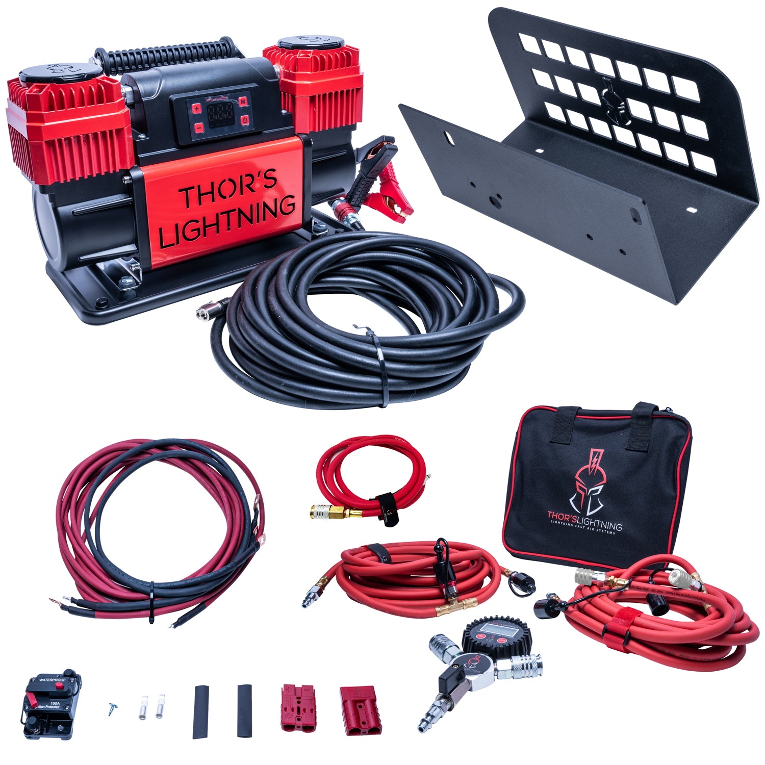 Thor's Lightning 12v True Dual TotalControl Portable Air Compressor Ultimate Setup Bundle for Can-Am and Polaris Side-by-Side