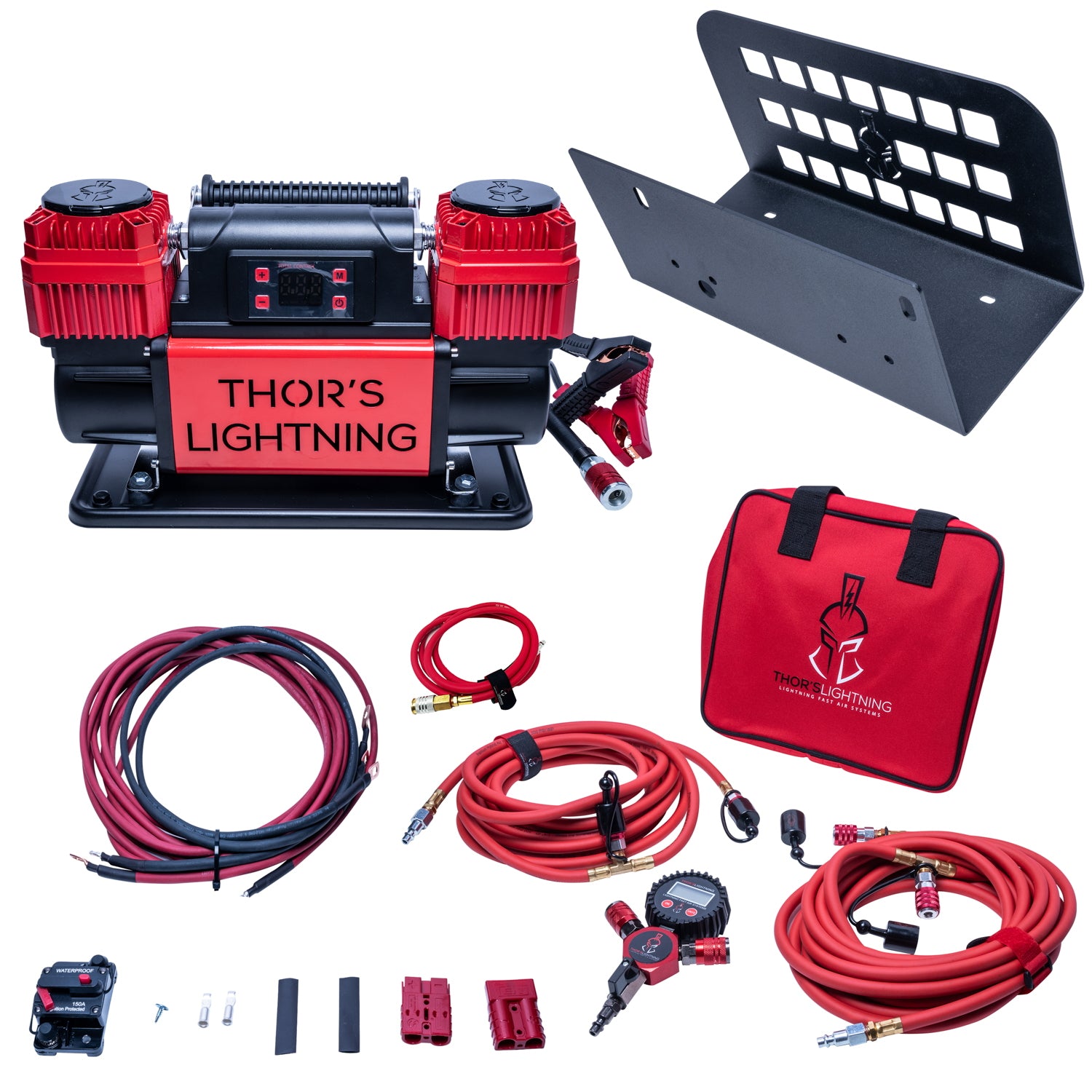 Thor's Lightning 12v True Dual TotalControl Portable Air Compressor Ultimate Setup Bundle for Jeep Gladiator JT TrailRail 2020-Present