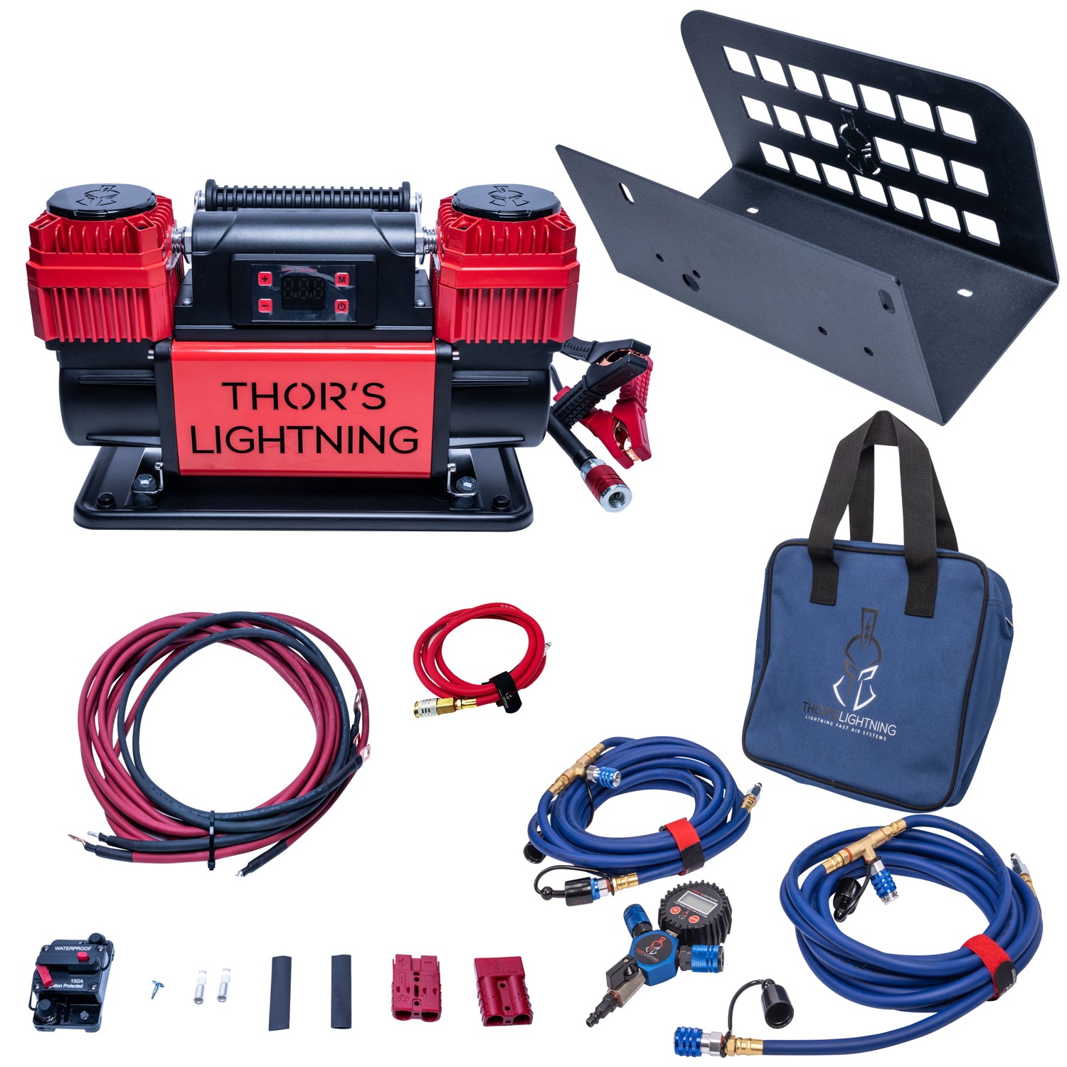 Thor's Lightning 12v True Dual TotalControl Portable Air Compressor Ultimate Setup Bundle for Jeep Wrangler CJ-YJ-TJ