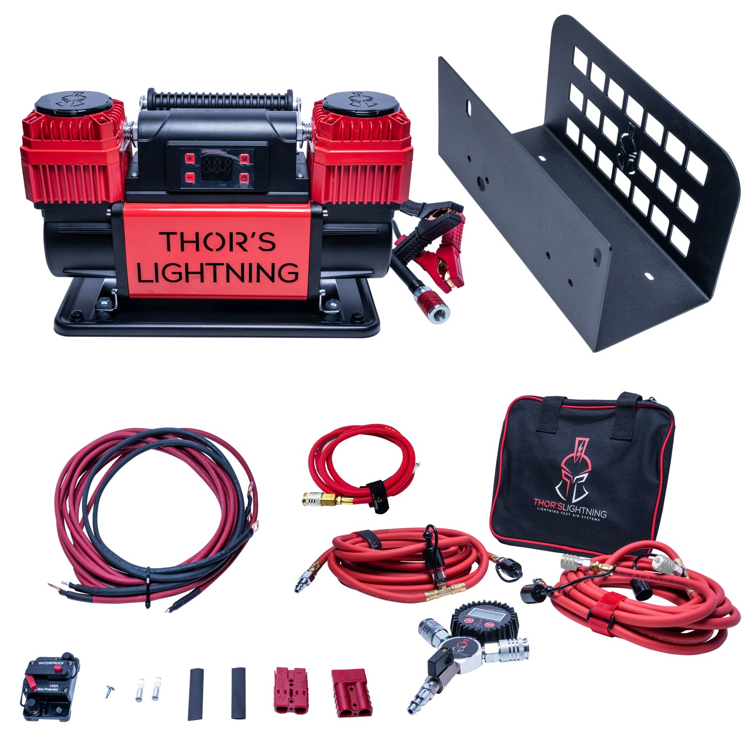 Thor's Lightning 12v True Dual TotalControl Portable Air Compressor Ultimate Setup Bundle for Jeep Wrangler CJ-YJ-TJ