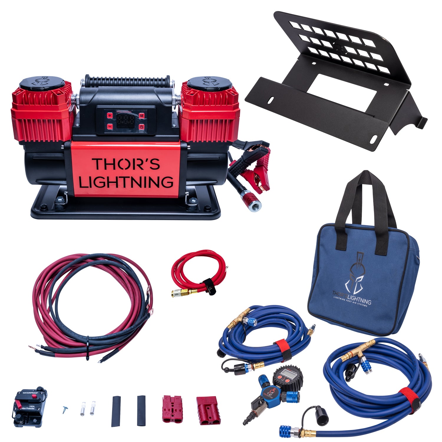 Thor's Lightning 12v True Dual TotalControl Portable Air Compressor Ultimate Setup Bundle for Jeep Wrangler Unlimited JKU 2007-2018