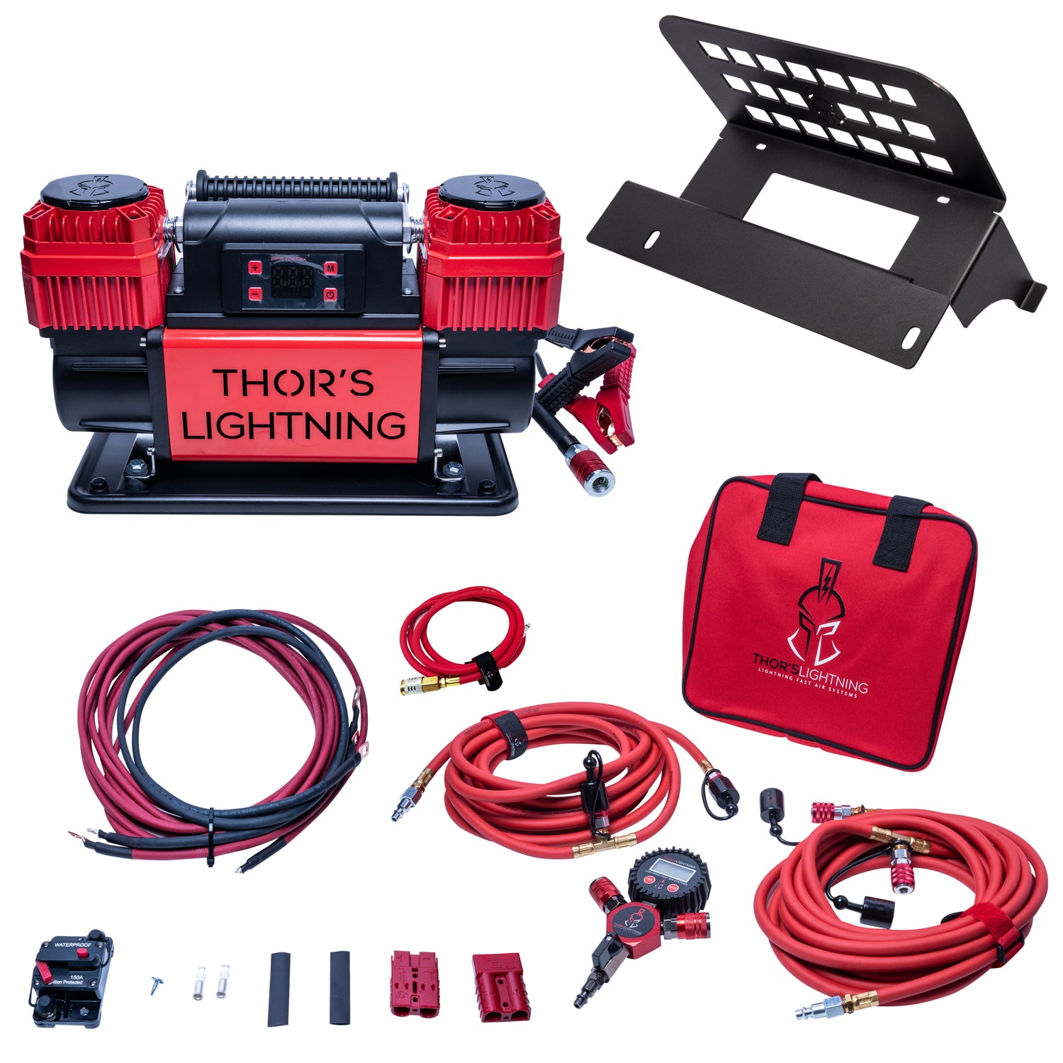 Thor's Lightning 12v True Dual TotalControl Portable Air Compressor Ultimate Setup Bundle for Jeep Wrangler Unlimited JKU 2007-2018